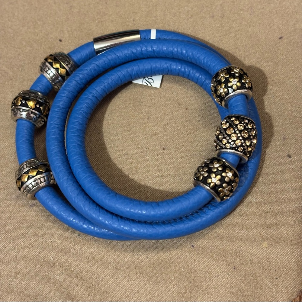 🆕 Brighton Triple Woodstock leather bracelet in Bright blue Fits beads & charms - Picture 8 of 9
